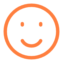 Simple orange smiley face icon with a circular outline, two small dots for eyes, and a curved line for a smile.