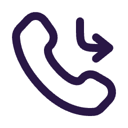 Outline of a telephone receiver and an arrow pointing to the right.
