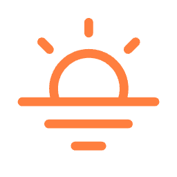 Icon of a sunrise over a horizon with three lines representing the sun's rays