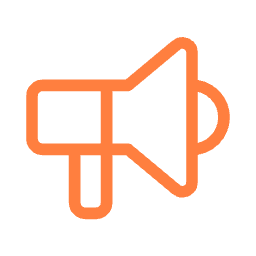 Outline of a loudspeaker icon in orange.