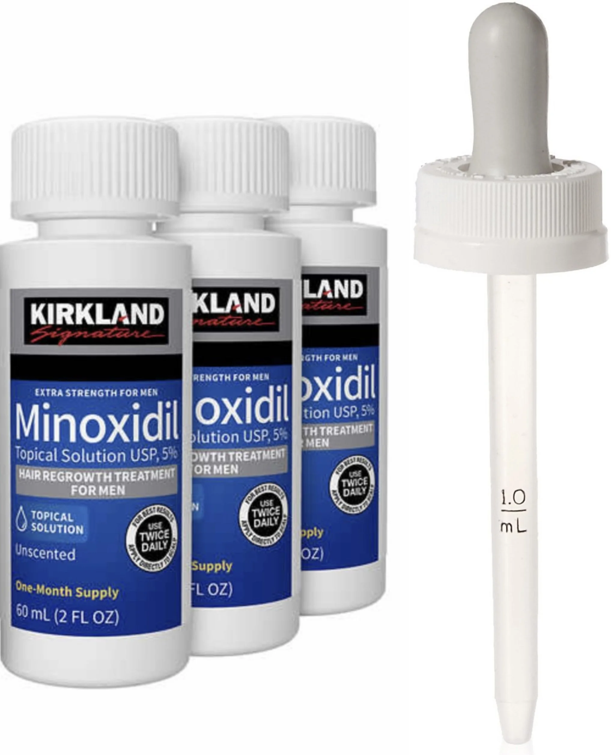 Kirkland Signature 5% Minoxidil Solution, Hair Regrowth Treatment For Men- 3 Month Supply + Dropper
