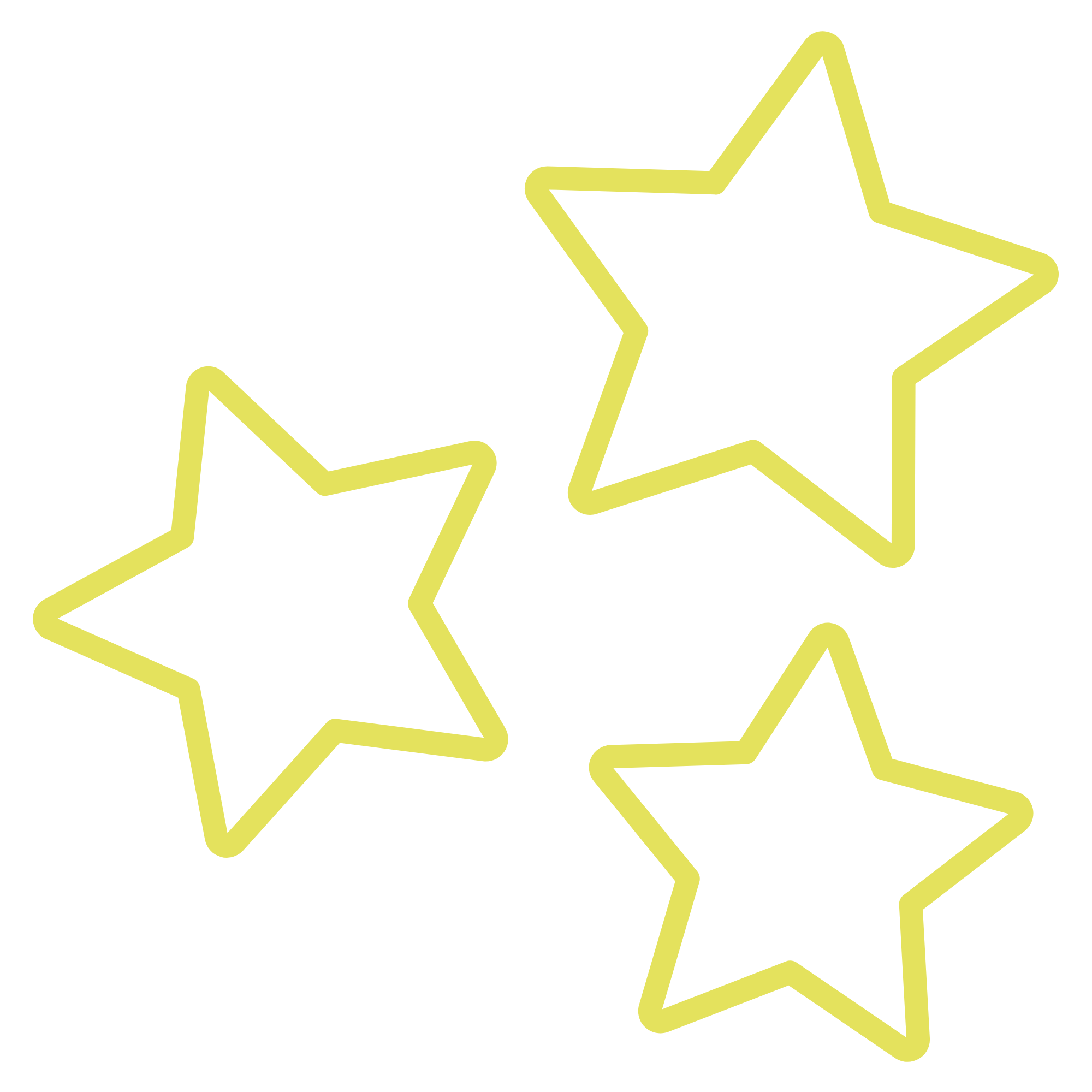 Yellow outline star decorations on a black background.