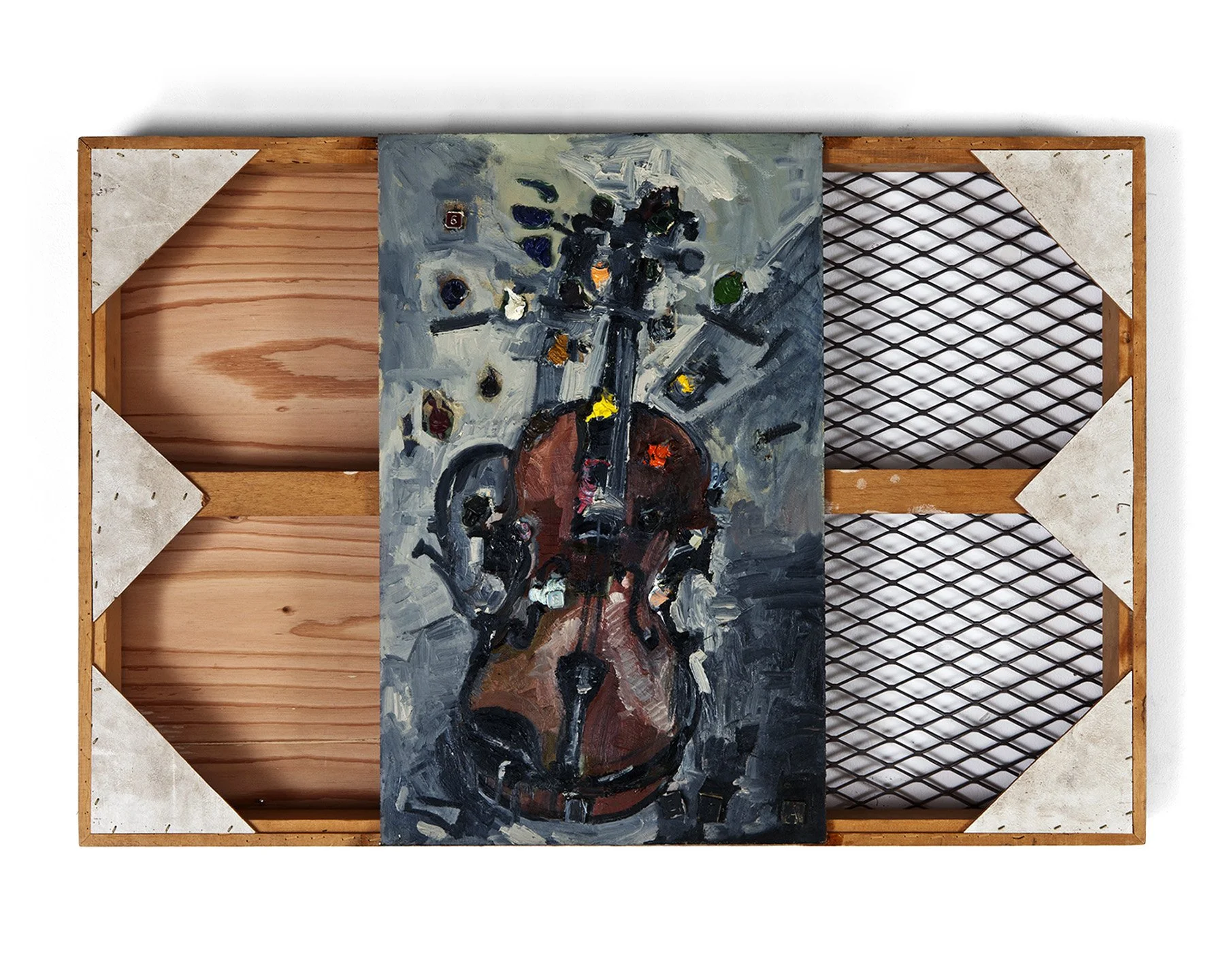 Violinize, 2010. Oil on stretcher and grate, 36 x 24 in