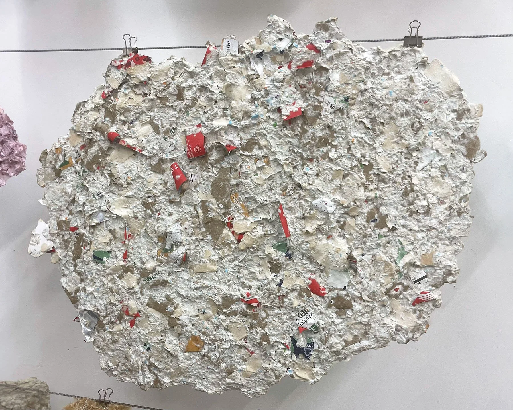Detail of Fleeting Beauty, 2022, handmade paper from recycled packaging, fibers,