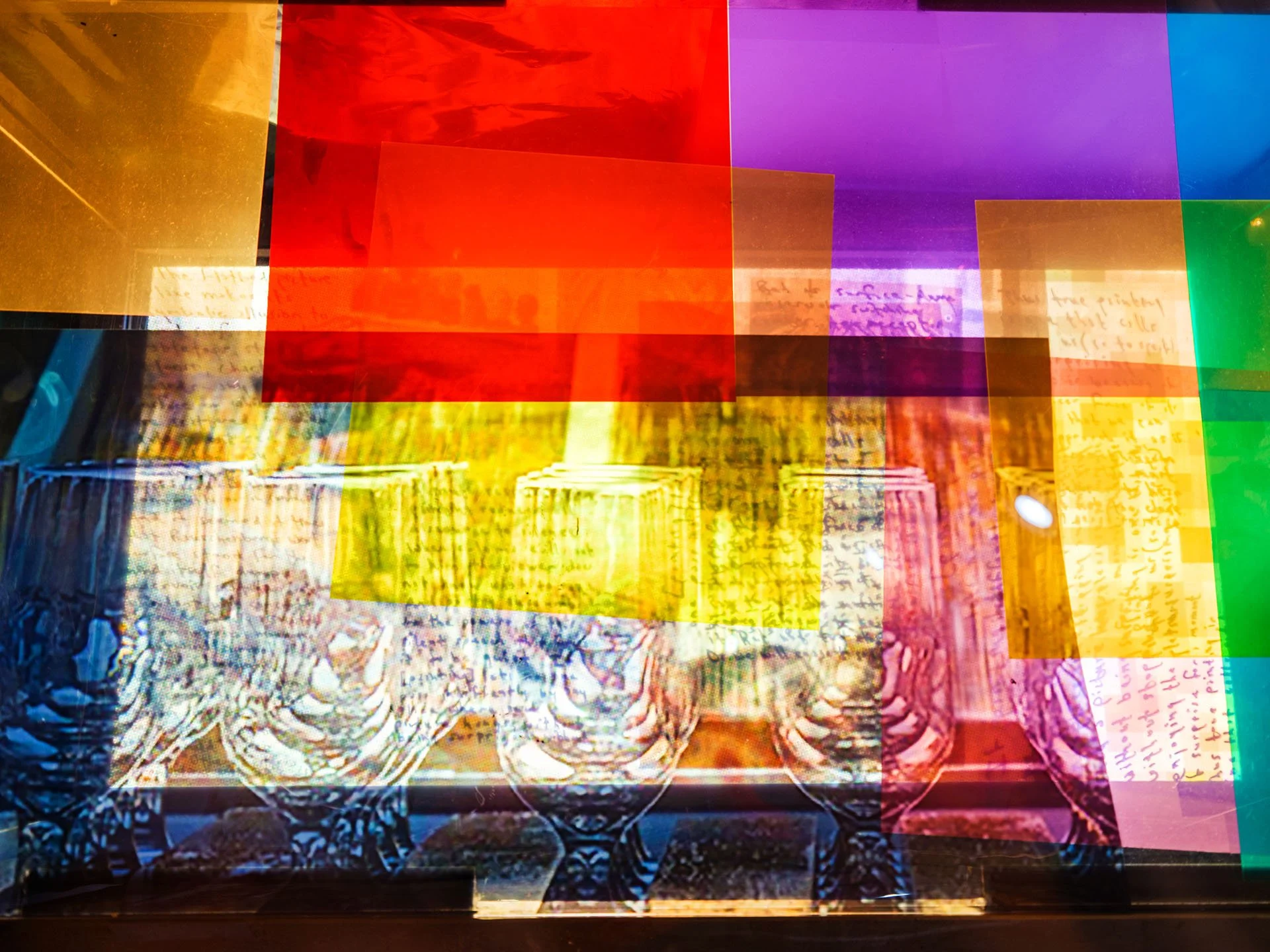 Detail of Bar, 2018, dimensions variable, photomontage on transparency, film, writing