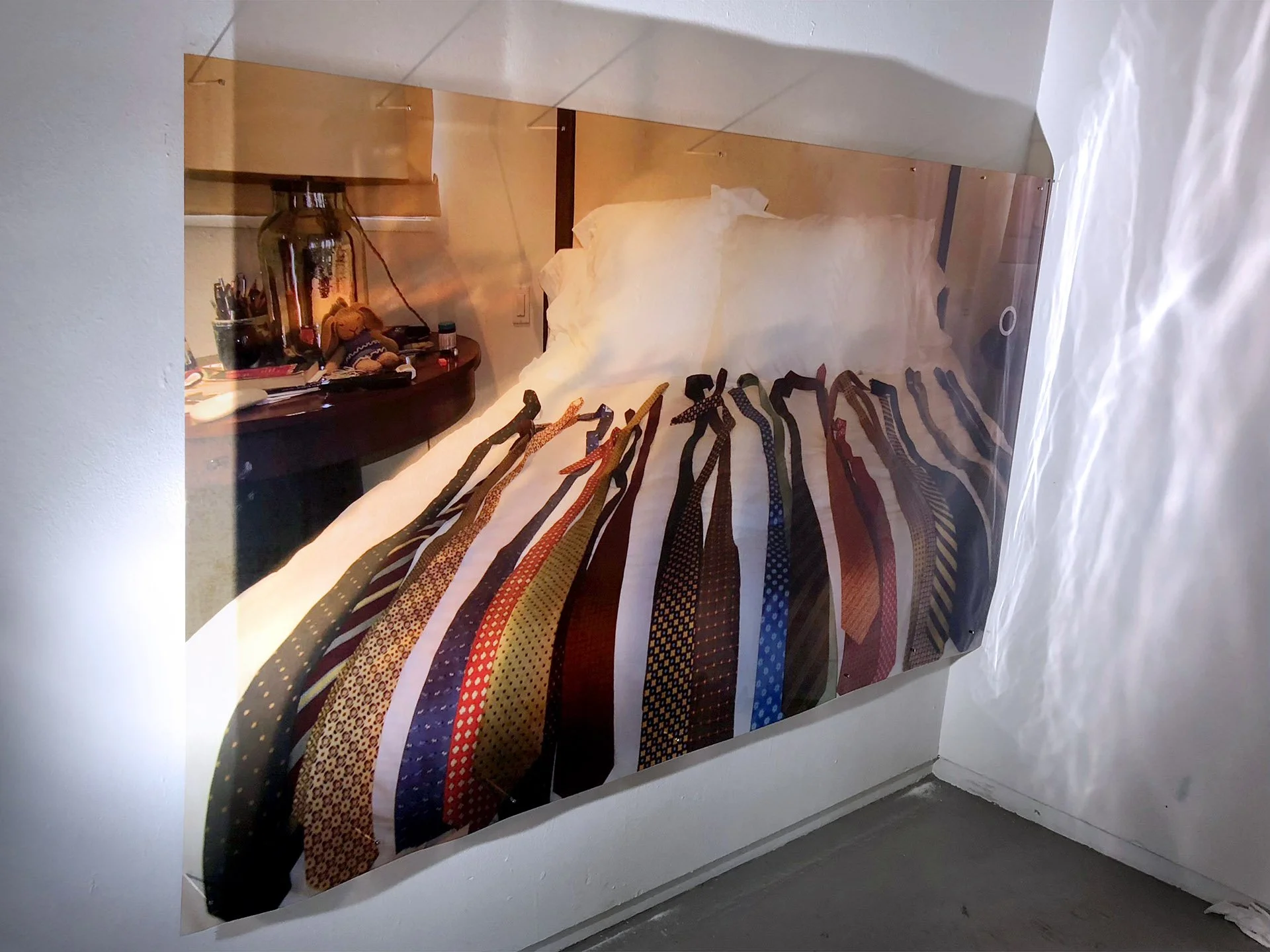 Detail of Bed, 2018, dimensions variable, photomontage on transparency