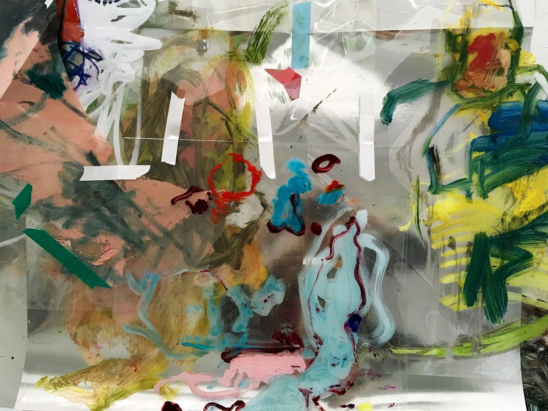 Reliquary V, 2018, 30" x 42", oil on transparency, tape