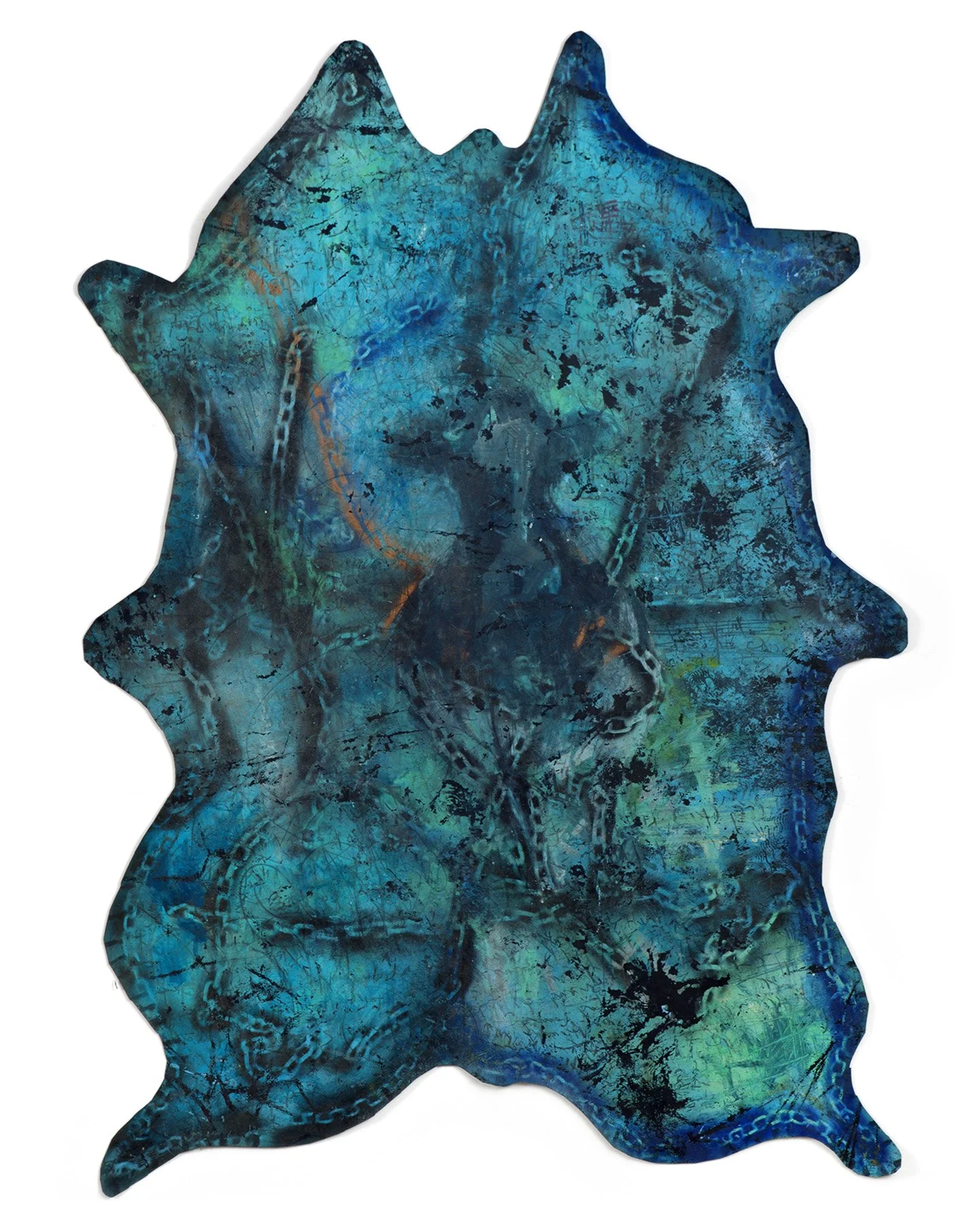 Skin Lyric, 2010. Spray paint and oil on faux leather vinyl, 51 x 73 in