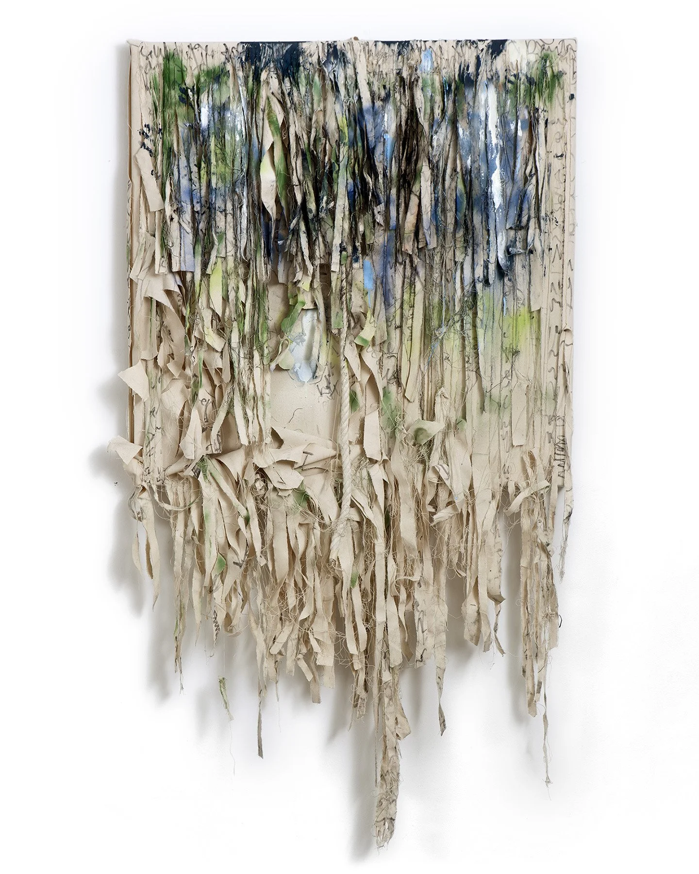 Shredded, 2011. Spray paint and oil on canvas, 41.5 x 41.5 in