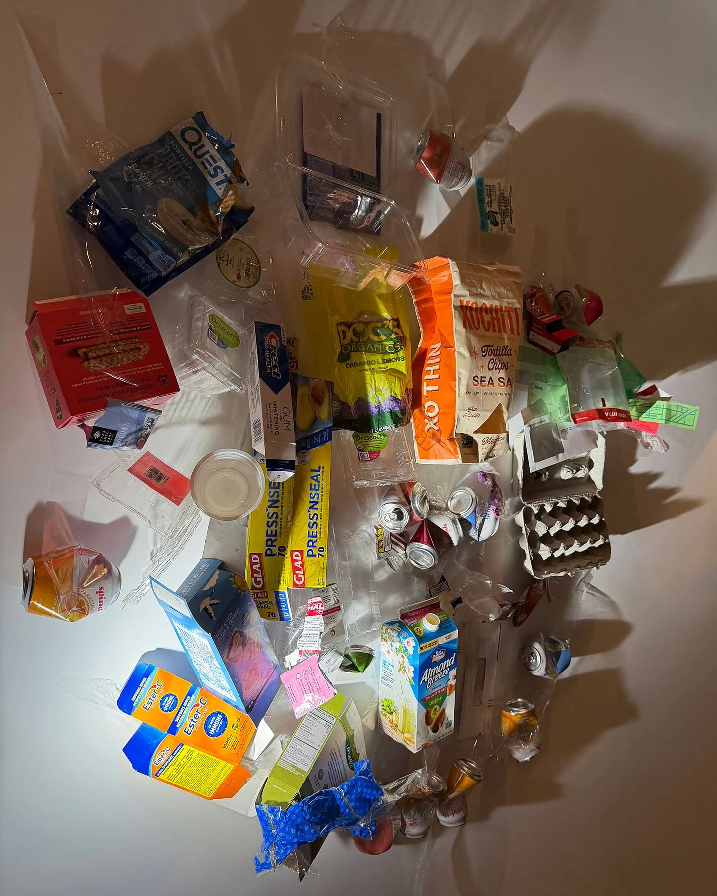 Inventory: Household Consumption (alternate view), 2026, Discarded consumer packaging, tape, 57 in diameter (dimensions variable)