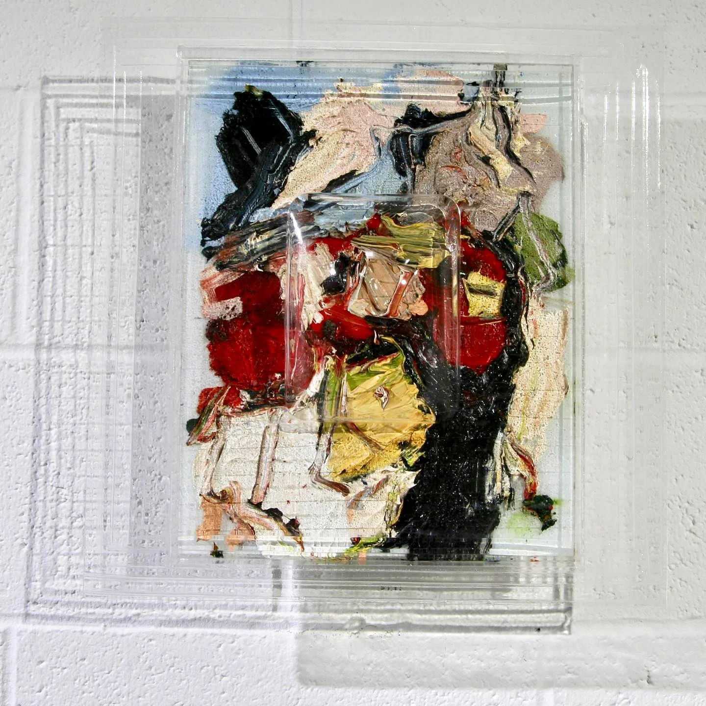 Reliquary II, 2018, 14 x 11 x 6 in, oil paint, coated glass, melted acrylic