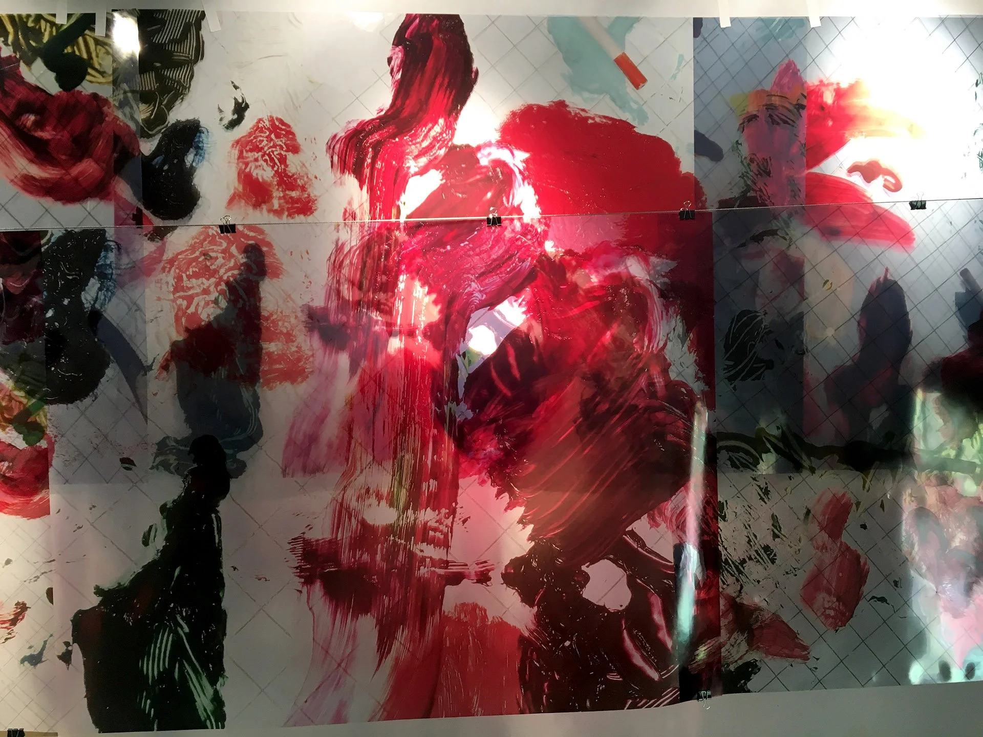 Studies for a Monument (detail), 2018. Oil and giclée on transparent film installed, dimensions variable