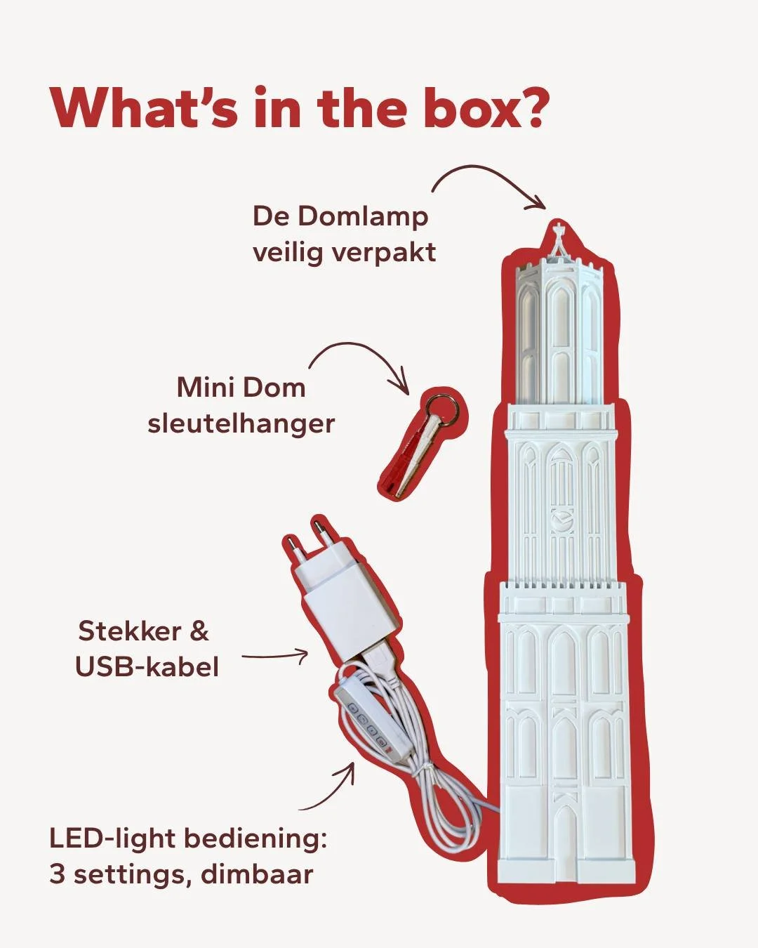 Zo komt jouw Domlamp binnen. Stekker in het stopcontact, en hij kan aan.