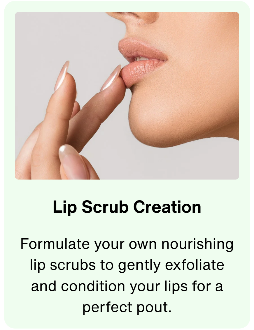 Close-up lip care image for a nourishing lip scrub workshop at Gab & Gather in St. James, NY. Guests make gentle sugar lip scrubs to exfoliate and soften lips during a fun self-care workshop.
