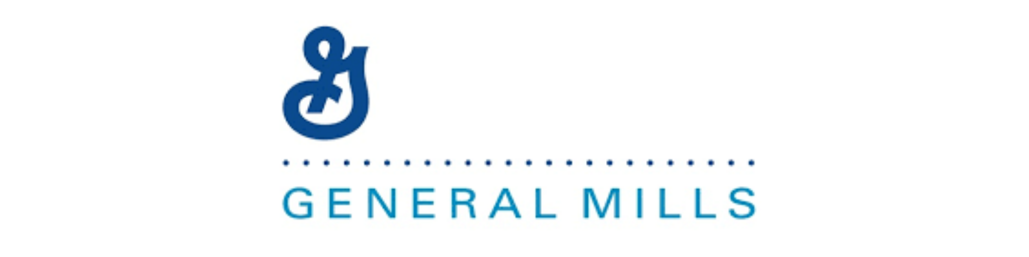 Logo of General Mills featuring a blue stylized 'G' and 'M' with dots underneath, and the text 'GENERAL MILLS' below.