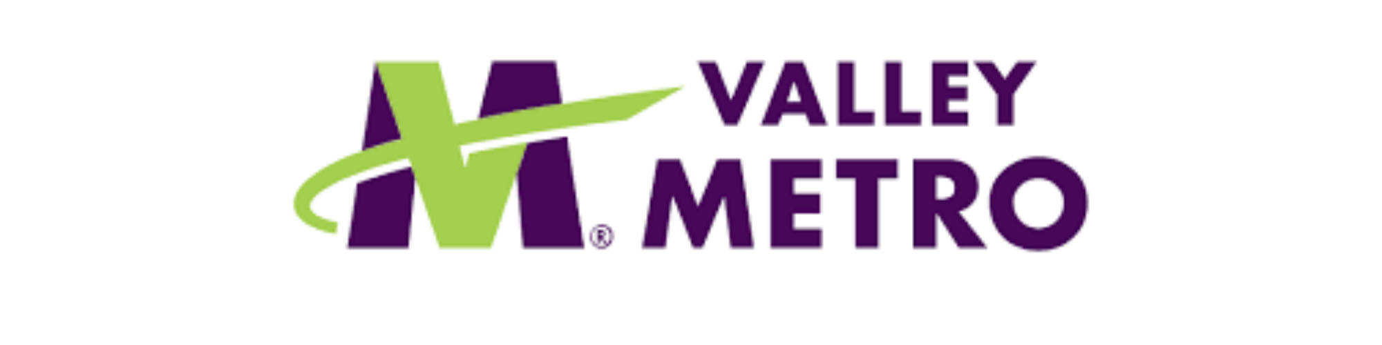 Valley Metro logo with purple and green colors and stylized letter 'M'.