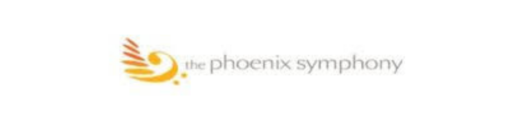 Logo of the Phoenix Symphony featuring a stylized orange and yellow phoenix and gray text that reads 'the phoenix symphony'