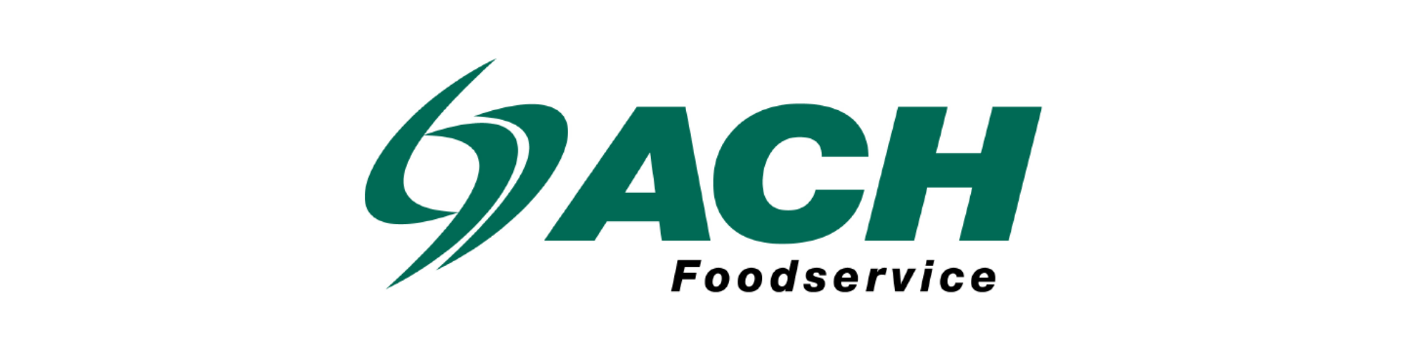 A logo with the text 'ACH Foodservice' in green and black, featuring a stylized graphic element of a swoosh or wave.