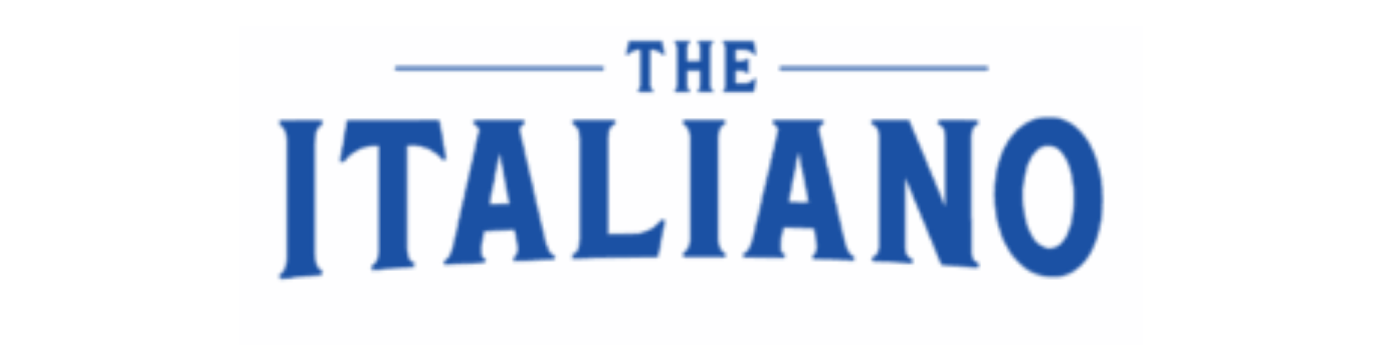 A blue rectangular sign with the text "The Italiano" in large blue letters.