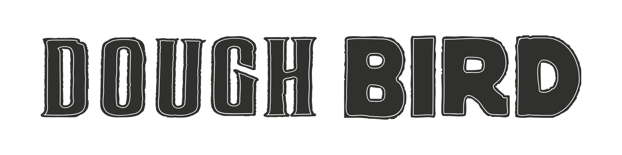 Dough Bird logo with black outlined text on a transparent background.