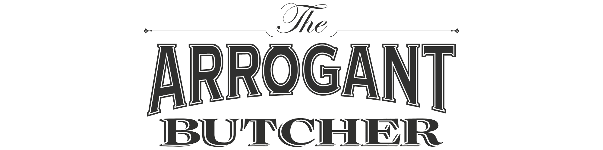 The logo features the words "The Arrogant Butcher" in stylized black text on a white background.