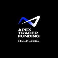 Logo for Apex Trader Funding with a stylized 'A' and 'V' in blue and white on a black background, with the text 'APEX TRADER FUNDING' and the slogan 'Infinite Possibilities.'
