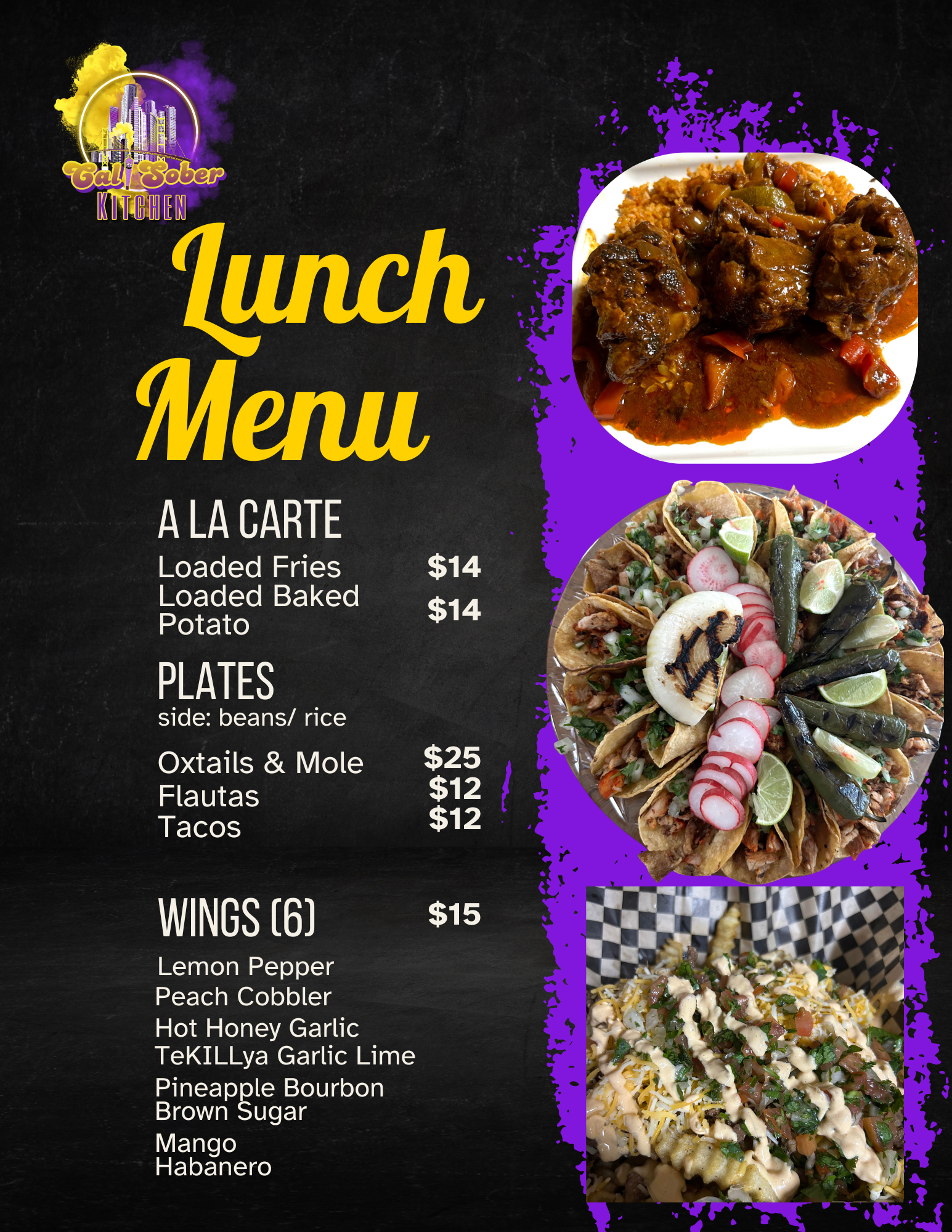 Lunch/ Dinner Pop Up Menu