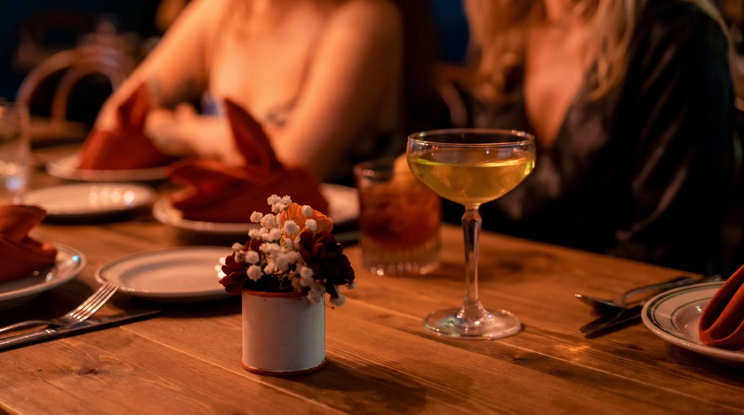 A cherry-pepper brine martini for an Italian five-course private dining experience located in the heart of St. Marks.
