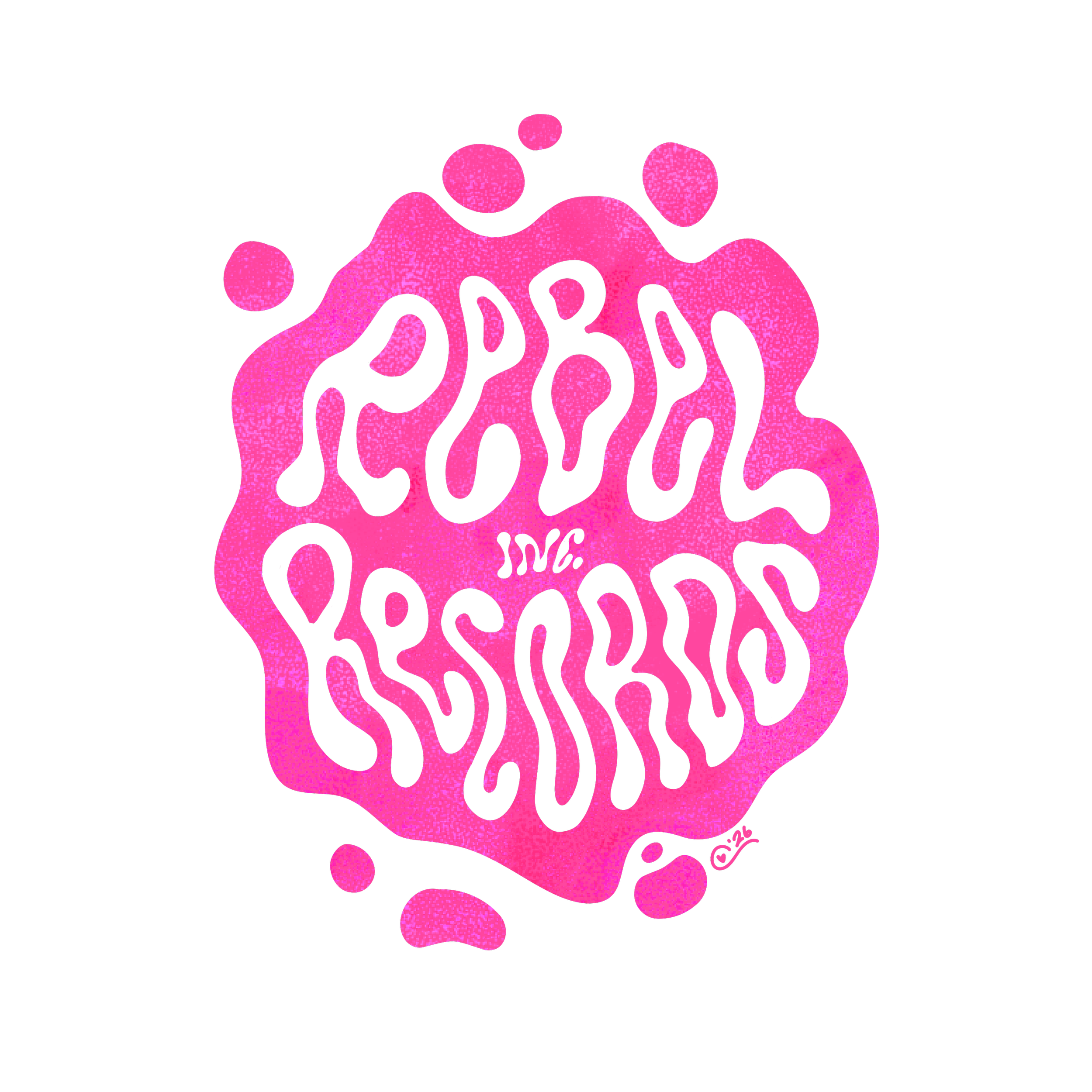 Pink, abstract, stylized text design on a black background.