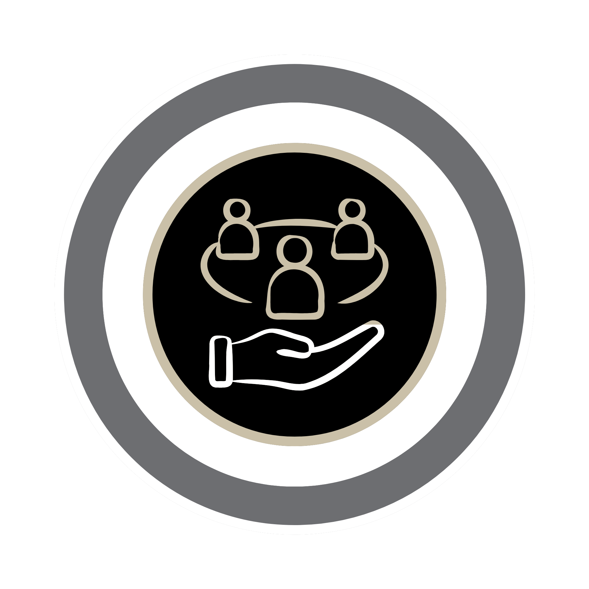 An icon of a person with an outline of a group of people and a hand shaking, representing PDKST's commitment to serving the Great Lakes Bay Region community.
