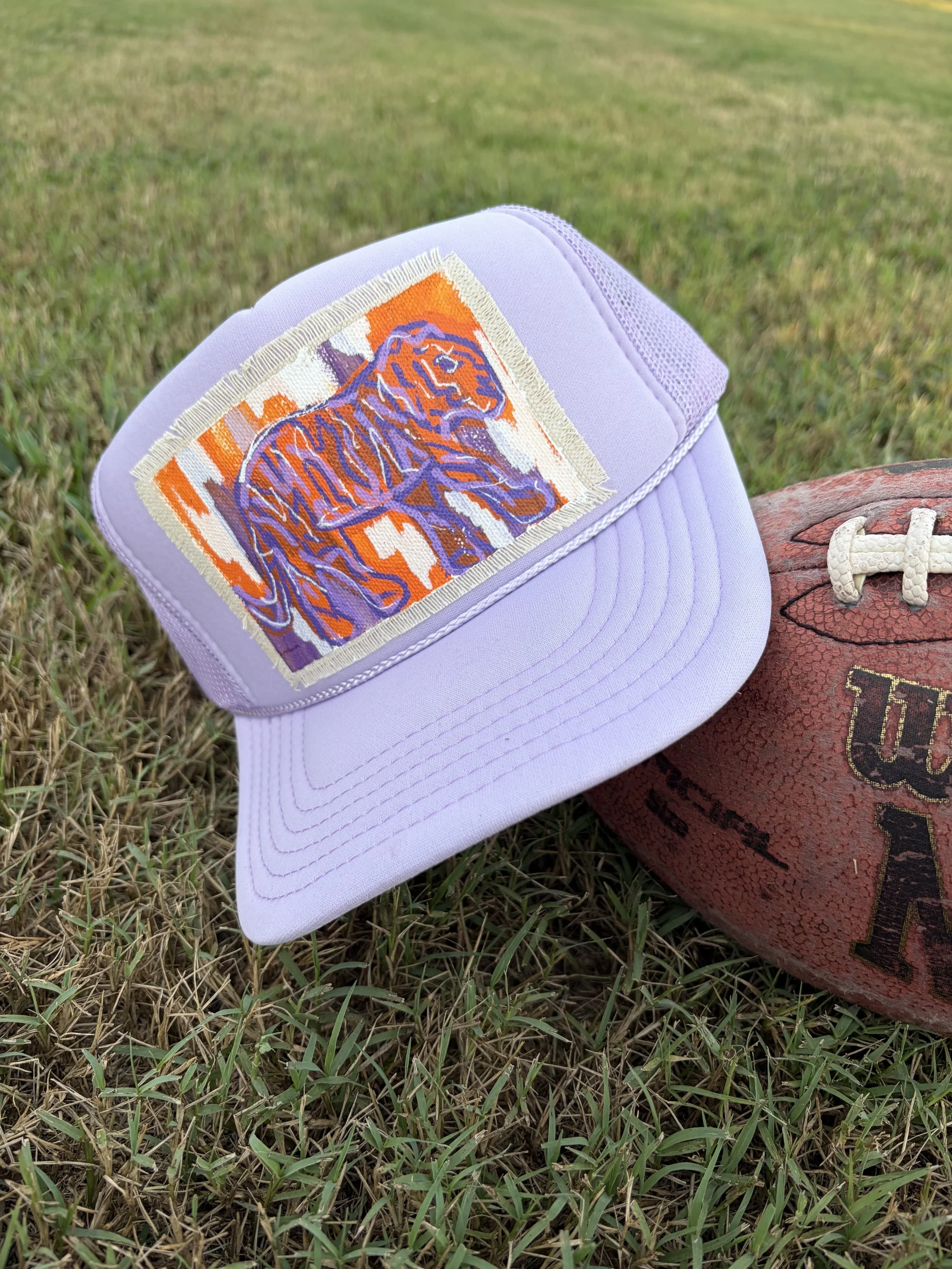 Purple & Orange Tiger on a Light Purple Hat