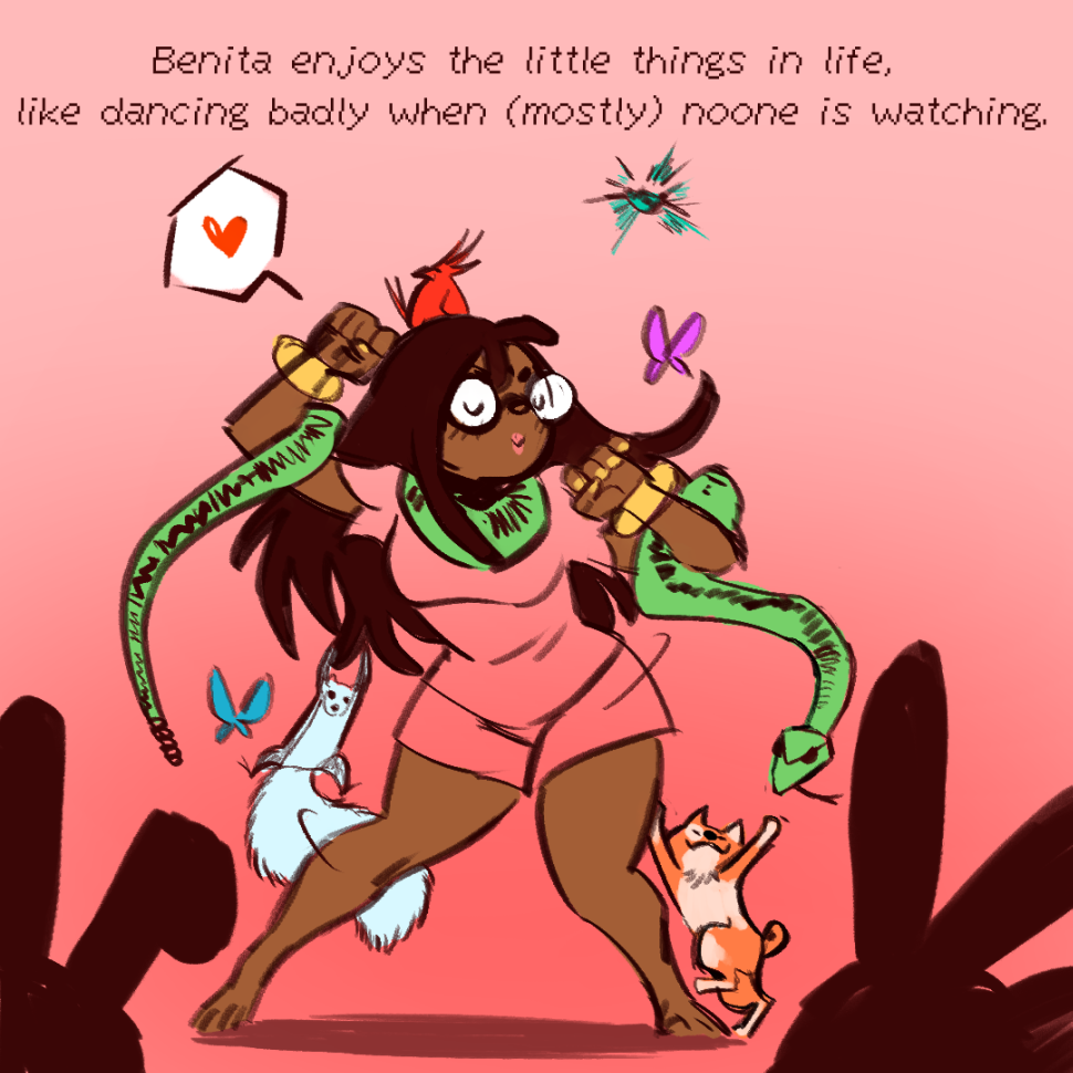 Benita and friends dancing her troubles away.
