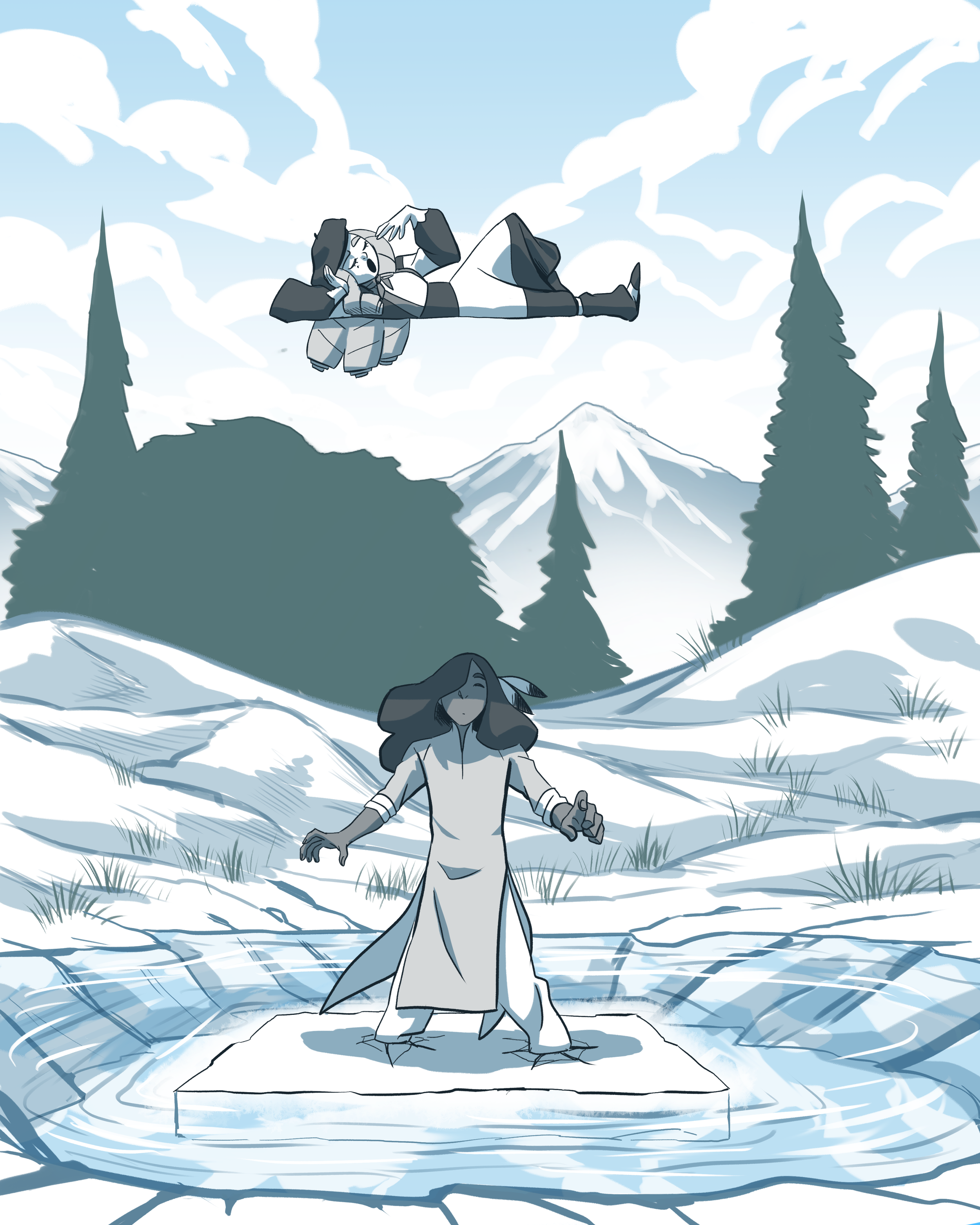 Cloud undergoes training with his predecessor, the ancient Element of air, Daizy.