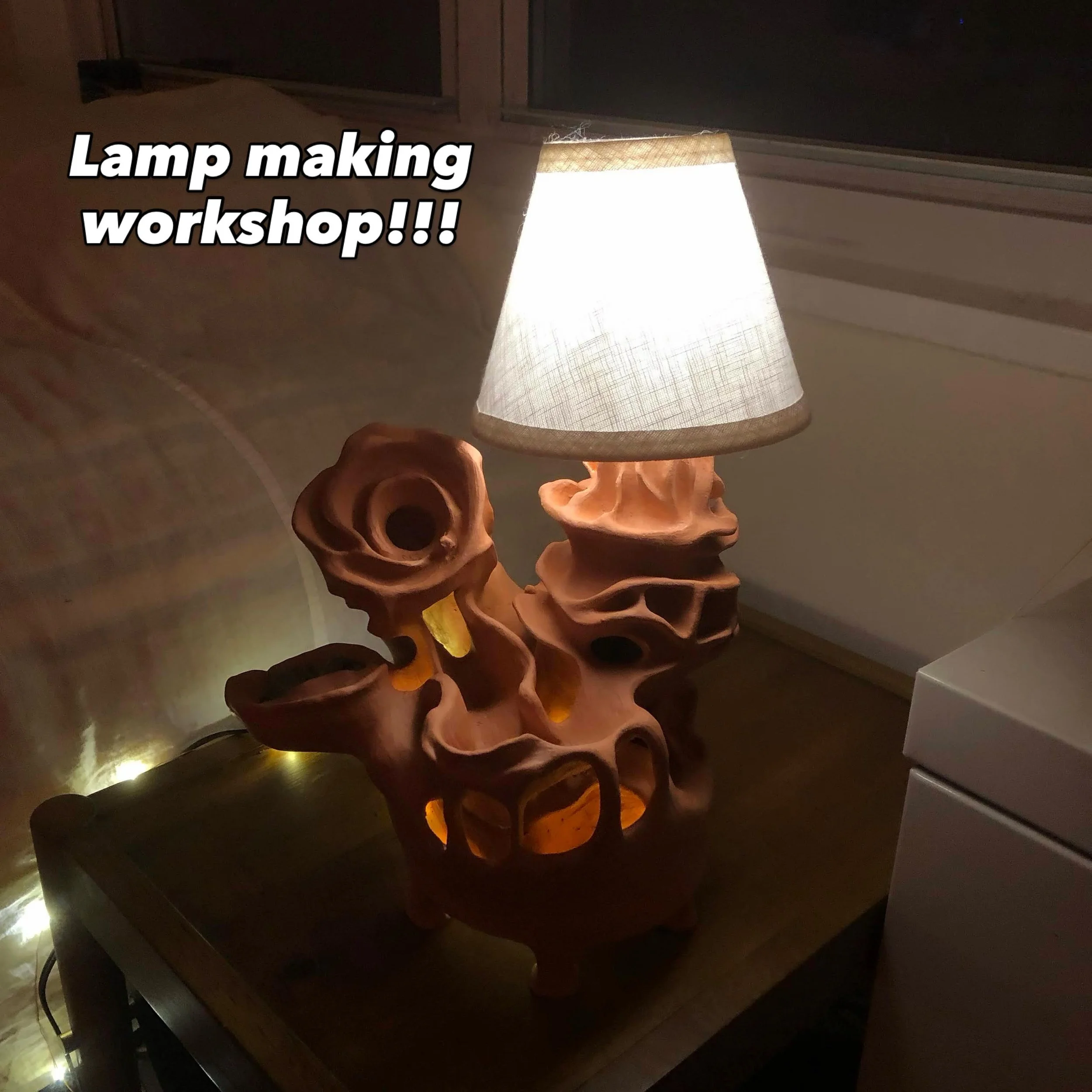 ***Lamp Making Workshop (4 weeks, Saturday June 6th - June 27th, 1:30pm - 4:00pm) with Rhea Barve***
Design and build your own sculptural ceramic lamp in this 4-week intermediate class focused on form, function, and light. We&rsquo;ll begin by develo