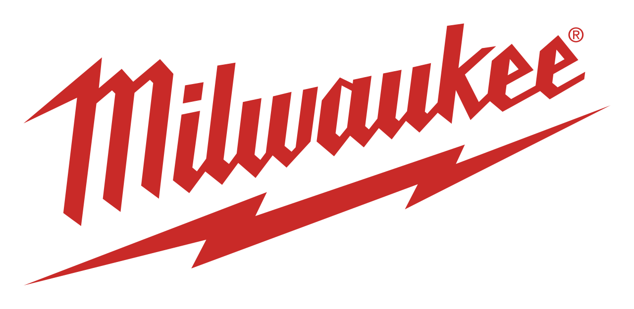 Milwaukee logo in red with a lightning bolt underline.