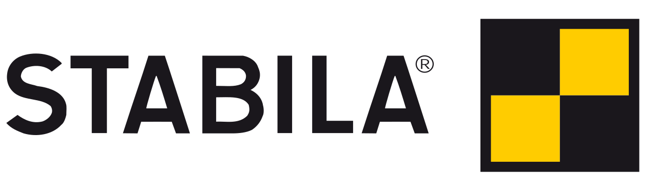 Logo with the word 'STABLA' in black and an icon of two yellow squares diagonally connected on a black background, outlined in white.