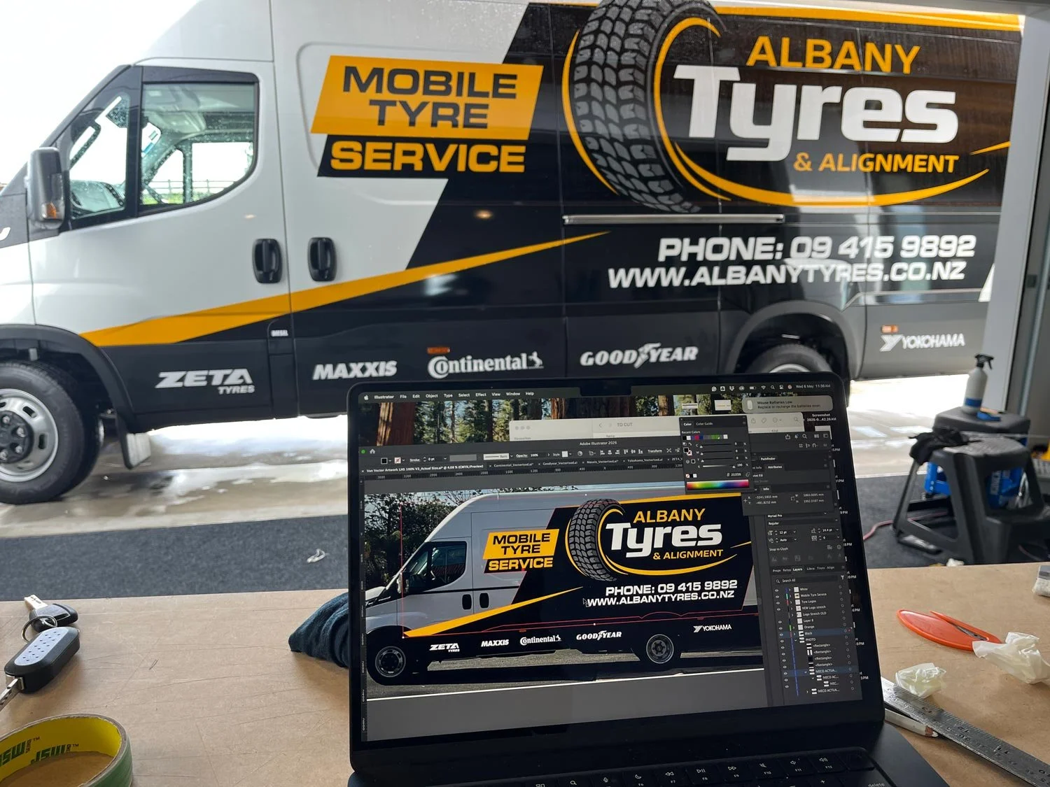 Adobe Illustrator for design and final Iveco van signage on vehicle