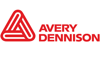 Avery Dennison logo with stylized red triangular design and company name in bold red letters.