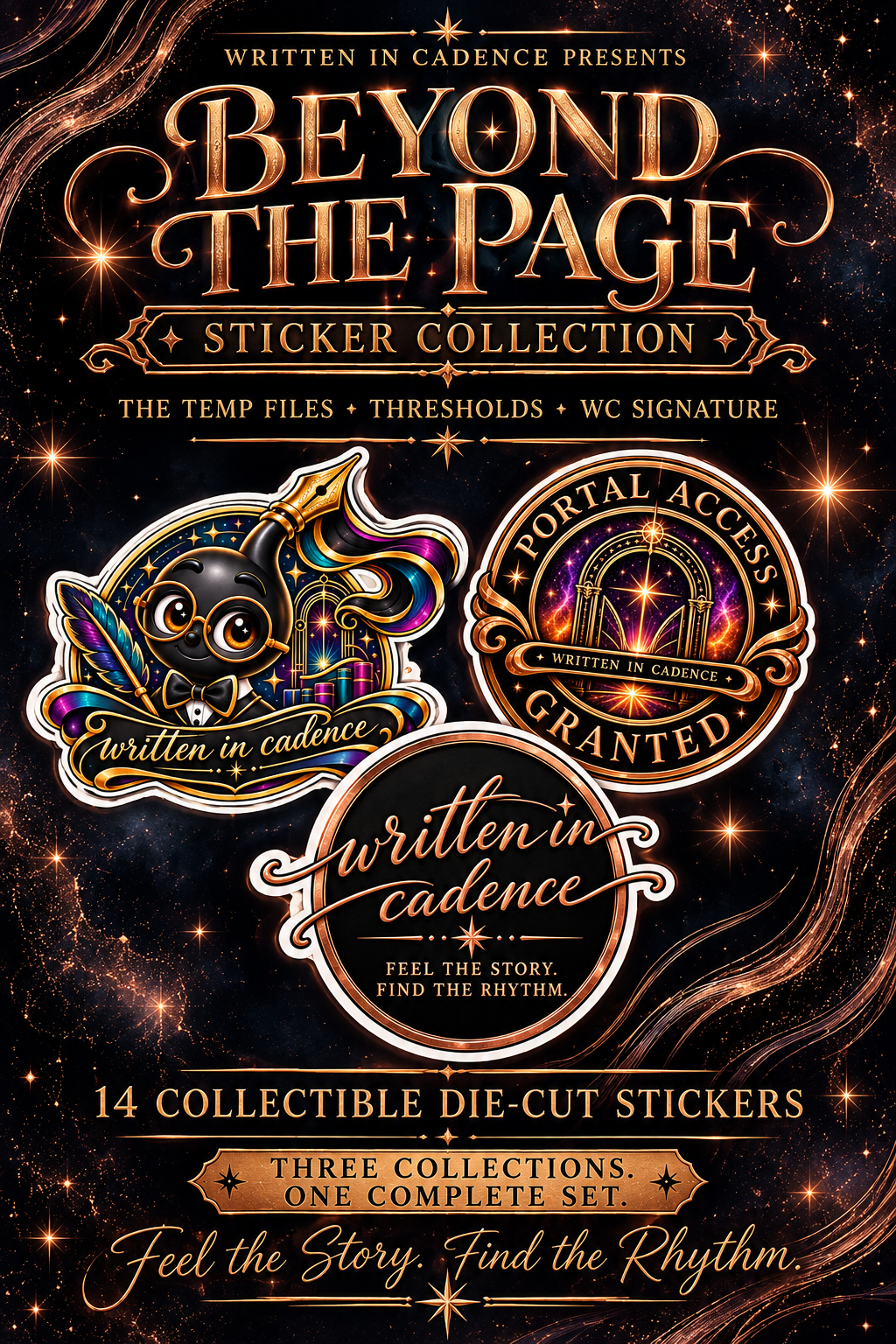 Written in Cadence Signature Sticker Pack | 14 Collectible Die-Cut Stickers | WC Signature Launch Edition | Bookish Author Stickers