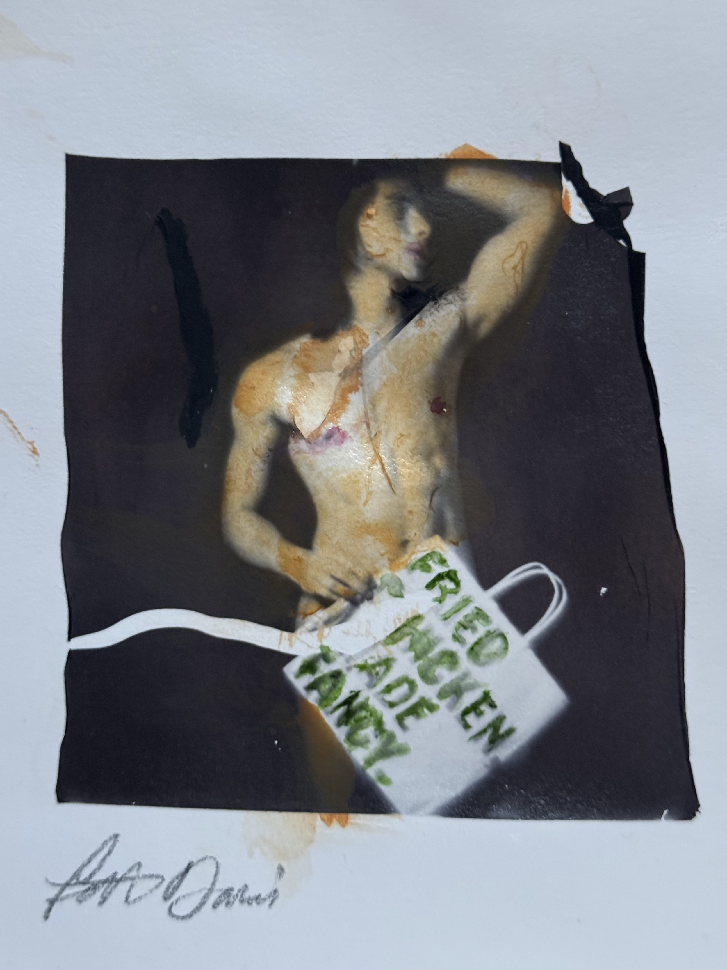 Fried Chicken Made Fancy | 
Hand-colored Polaroid emulsion transfer on watercolor paper | 
4x4 inches | 
Edition 1 of 1 | 
$1500