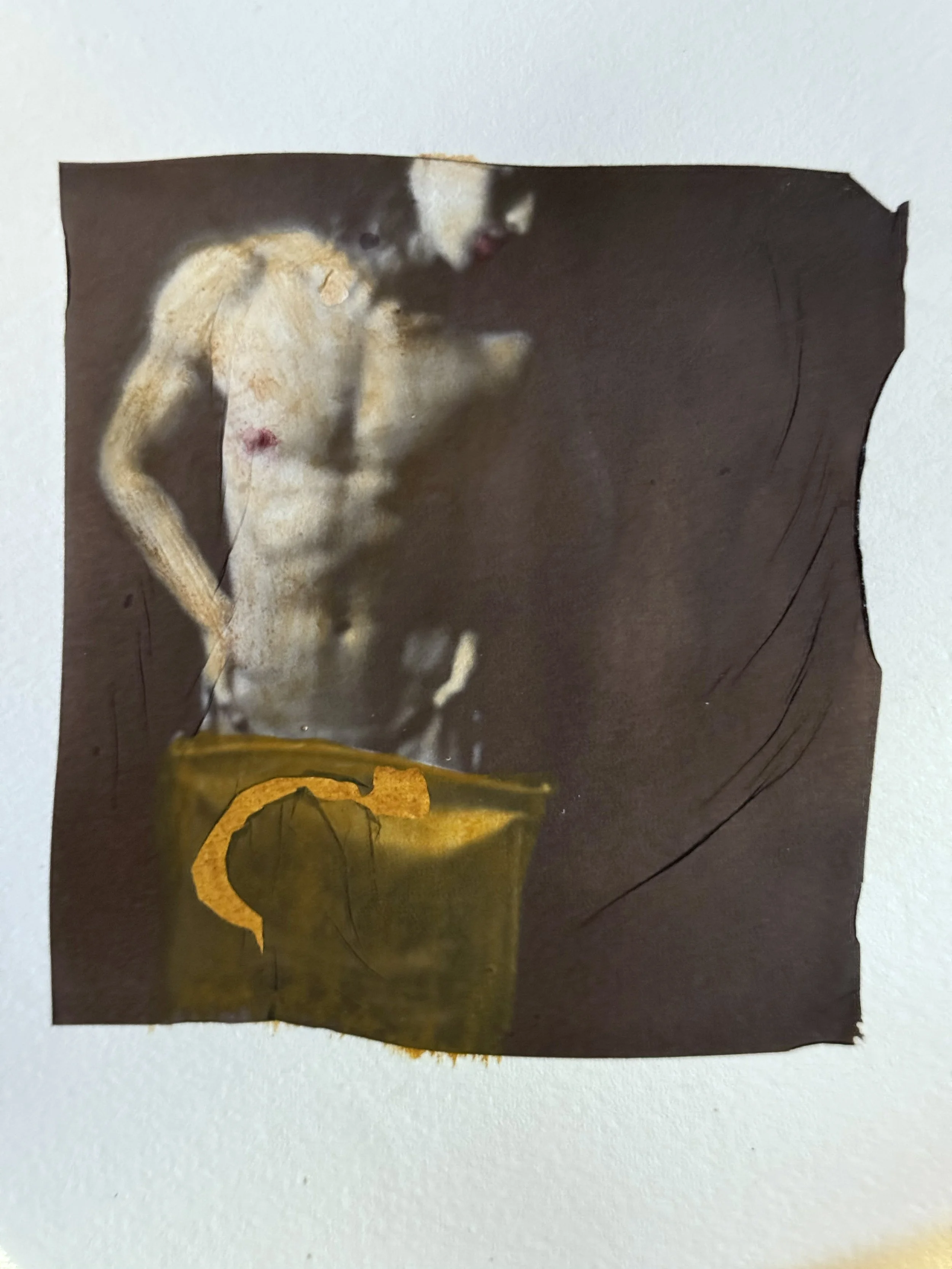 Thomas, Laundry Hamper | 
Hand-colored Polaroid emulsion transfer on watercolor paper | 
4x4 inches | 
Edition 1 of 1 | 
$1500