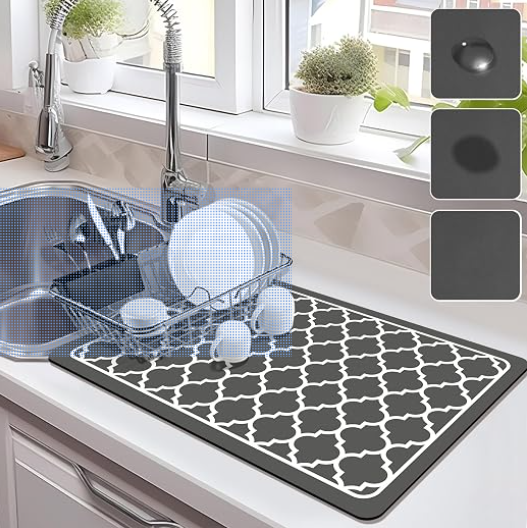 Draining Mat for Kitchen Counter, Super Absorbent Dish Drying Mat Hide Stain Quick Drying Dish Draining Mat, Easy Clean Coffee Mat for Countertops (Dark Grey, 30x50cm)