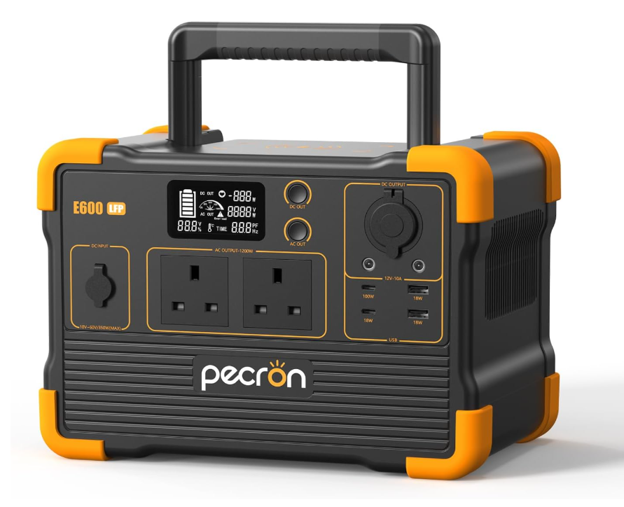 PECRON E600LFP Portable Power Station, 1200W AC Pure Sine Wave Output, 614Wh LiFePO4 Battery, 3.3-Hour Fast Charge, 11-Port Solar Generator for Camping,...