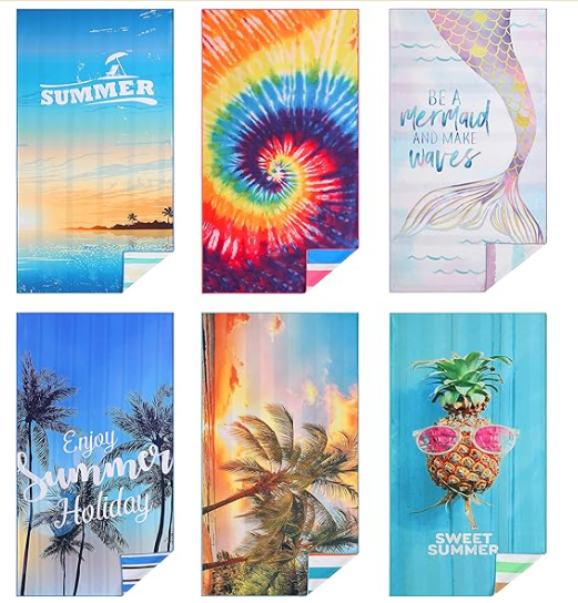 Casa Platino 6-Pack Microfiber Beach Towels – Extra Large 71"x32", Quick-Dry, Sand-Free & Lightweight – Soft, Double-Sided Swim, Pool & Travel Towels for Men, Women, Kids & Beach Essentials – Marsa