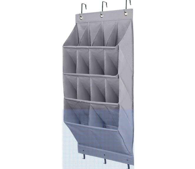FENTEC Over Door Shoe Storage, Door Shoe Organizer 14 Pockets, Hanging Shoe Storage Organiser Back of Door Shoe Rack, Sturdy 600D Oxford Fabric with 3 Hooks for Space Saving, Heavy Duty, Grey