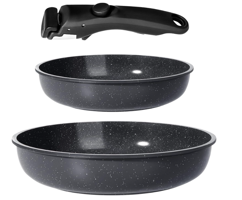 GiPP 3PCS Pots and Pans Set Non Stick,Granite Nonstick Kitchen Cookware Set with Detachable Handle, PFAS & PFOA Free, RV Cookware Set for Camping, Oven...