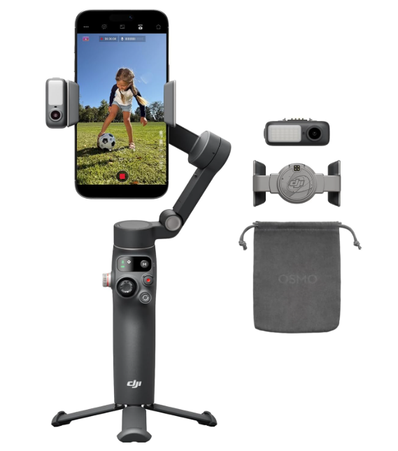 DJI Osmo Mobile 8 Advanced Tracking Combo Gimbal Stabilizer for Phone, AI Native Tracking with Audio & Lighting, 360° Pan Rotation, Built-in Extension.