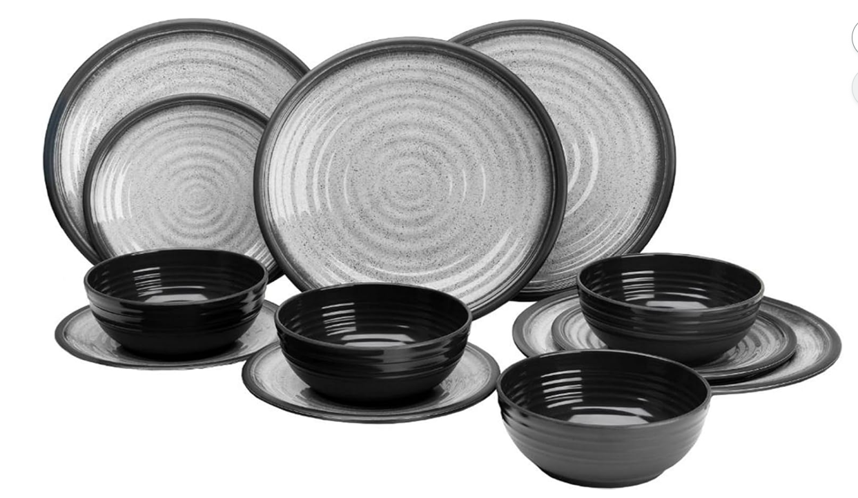 Xtremeauto 12pc Dinner Set Plates and Bowls Set - Dinnerware Sets Melamine Bowl & Plates Crockery Plate Set Dining Tableware Dishes, Dishwasher Safe Set...