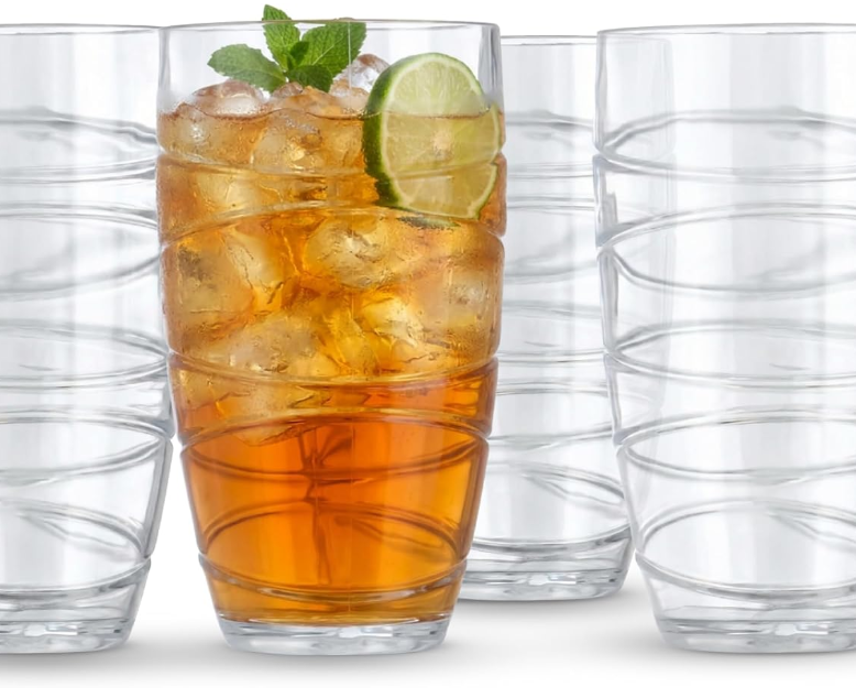 LIVIVO Set of 4 Clear Plastic Tumblers - 600ml Acrylic Plastic Glasses Reusable, Stackable Design, BPA Free Plastic Tumblers for Adults and Kids, Reusable...
