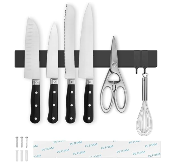 Tysonir 10 Inch Stainless Steel Magnetic Knife Holder for Wall,Strong and Secure Magnetic Knife Rack for Metal Kitchen Utensils, Wall or Fridge Holder Tool Holder,Black